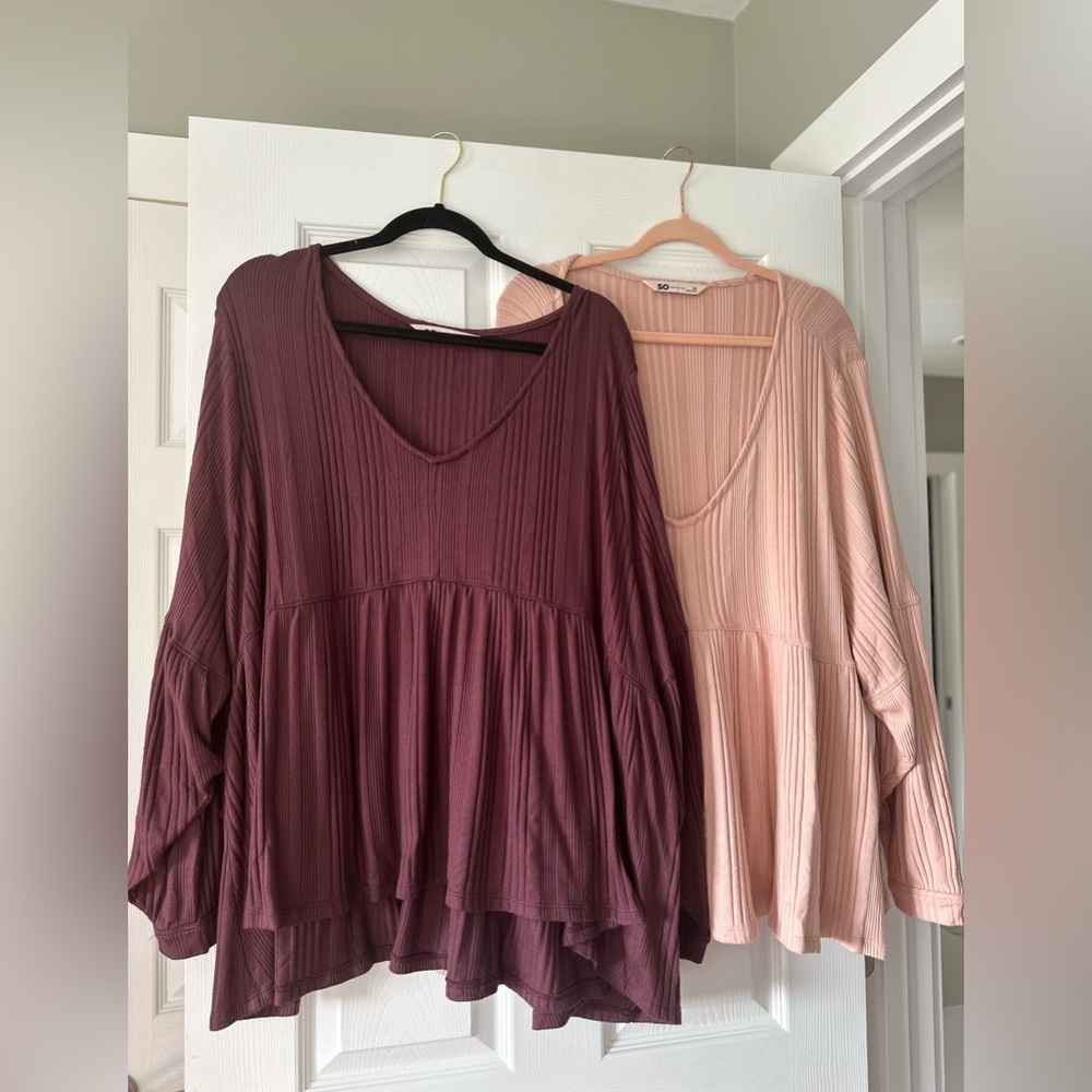✔️Kohl's Women's Ribbed Peplum Tunic Top - Mauve & Blush